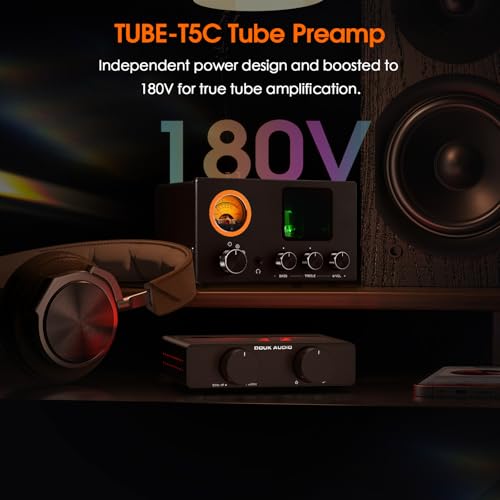 Nobsound ​Douk Audio Vacuum Tube Preamp: Headphone Amp with VU Meter, 4-Way RCA Selector Switch Box, Preamplifier with Tone Control for​ Receivers, Amplifiers, Speakers, 16-600Ω Headphones (TUBE-T5C) - Image 2