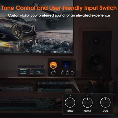 Nobsound ​Douk Audio Vacuum Tube Preamp: Headphone Amp with VU Meter, 4-Way RCA Selector Switch Box, Preamplifier with Tone Control for​ Receivers, Amplifiers, Speakers, 16-600Ω Headphones (TUBE-T5C) - Image 5