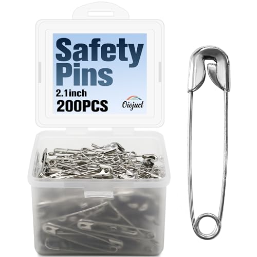 Oiojuct 200 PCS Large Safety Pins - 2.1 Inch Heavy Duty Sewing Pins for Clothing, Strong Nickel Plated Steel - Image 1