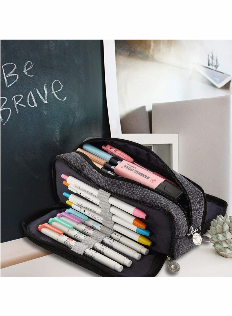 Excefore Large Pencil Case Big Capacity 3 Compartments Canvas Pencil Pouch for Teen Boys Girls School Students - Image 4