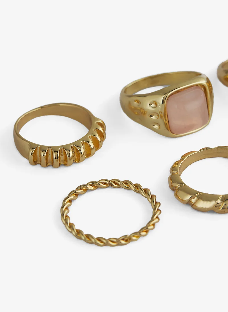 Ginger 6PK Mixed Textured Gold Rings