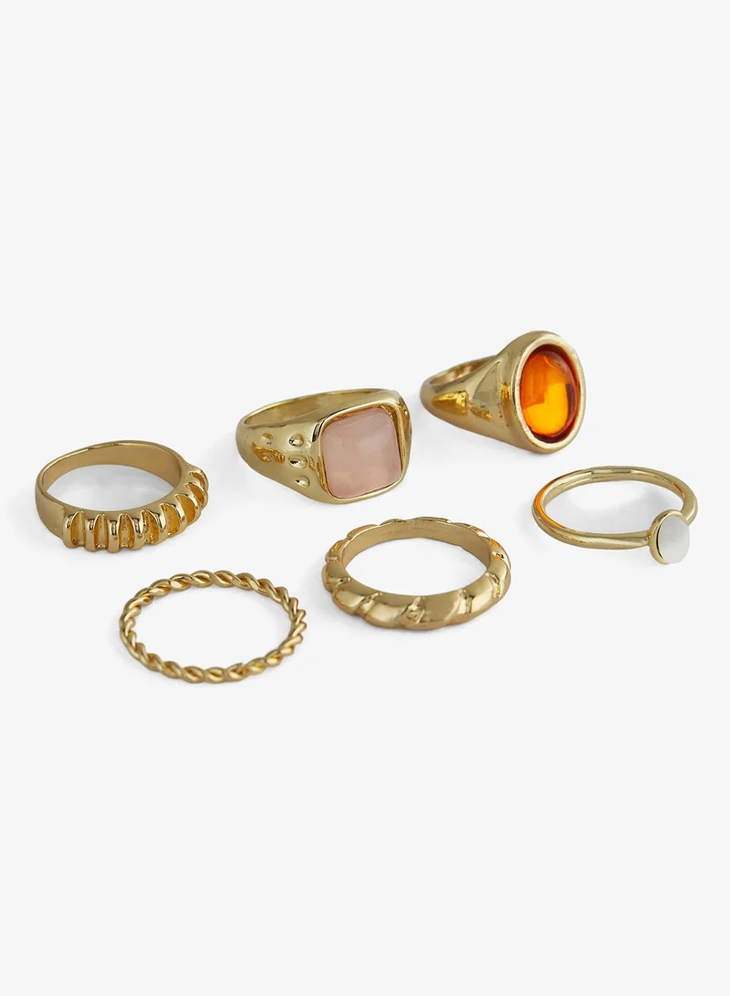 Ginger 6PK Mixed Textured Gold Rings