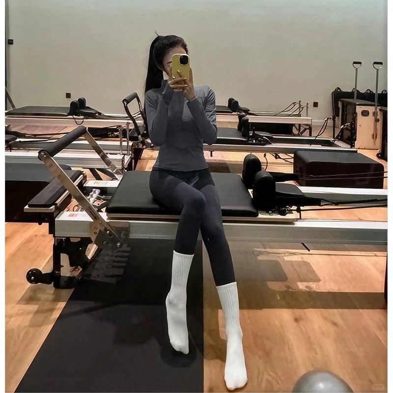 Generic Quick-Drying Clothes Sports Jacket Womens Tight-Fit Workout Yoga Clothes Long Sleeve Zipper Cardigan Running Fitness Clothes Spring Sea rock gray coat 