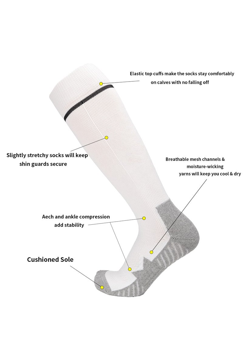 جناح السماء جوارب كرة قدم رجالية ونسائية ملونة، جوارب ضاغطة مرنة حتى الركبة، جوارب رياضية لكرة القدم للجنسين - أبيض - 3 أزواج - Image 3