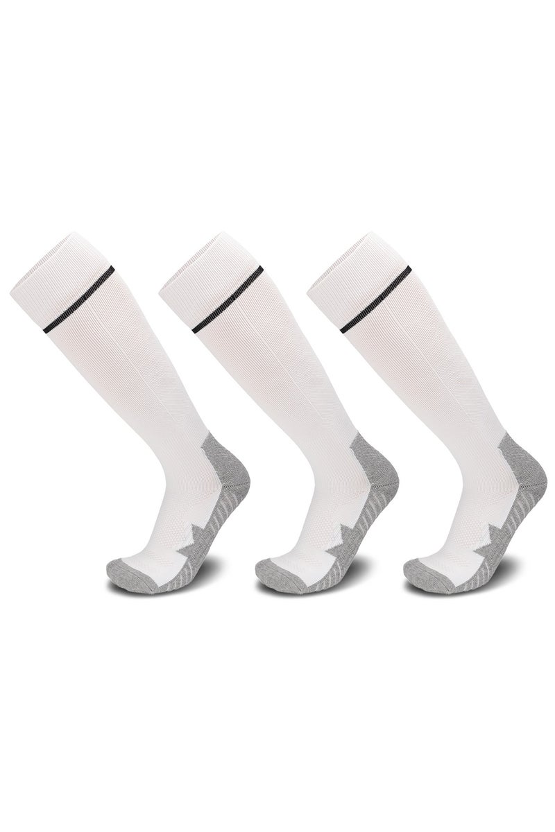 جناح السماء جوارب كرة قدم رجالية ونسائية ملونة، جوارب ضاغطة مرنة حتى الركبة، جوارب رياضية لكرة القدم للجنسين - أبيض - 3 أزواج - Image 1