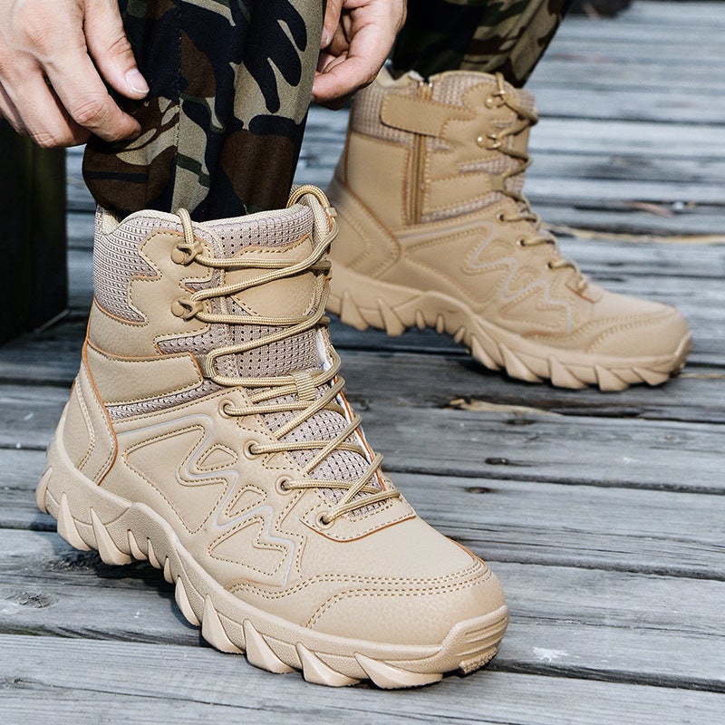 Large Size Outdoor Mountaineering Land Combat Boots Men'S Mid-Top Desert Adventure Sports Mountain Camping Tactical Military Boots - Image 2