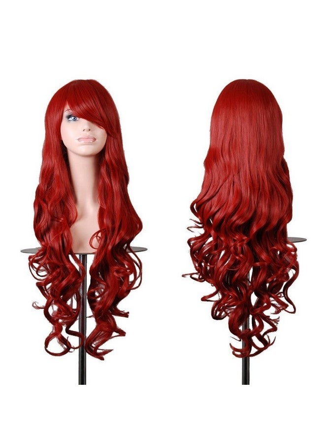 EmaxDesign Wigs 32 Inch Wavy Curly Cosplay Wig With Wig Cap And Comb (Dark Red) - Image 1