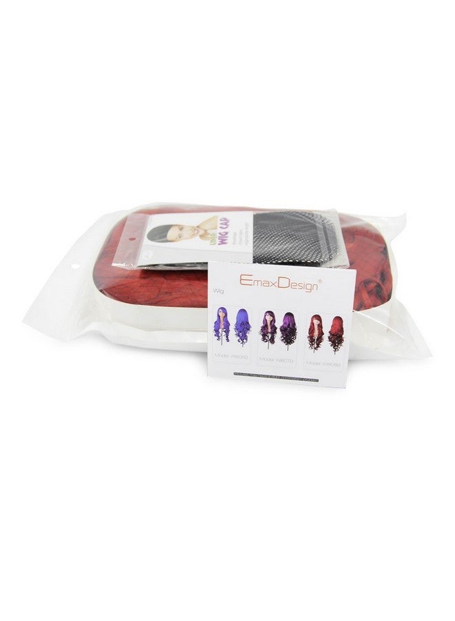 EmaxDesign Wigs 32 Inch Wavy Curly Cosplay Wig With Wig Cap And Comb (Dark Red) - Image 3