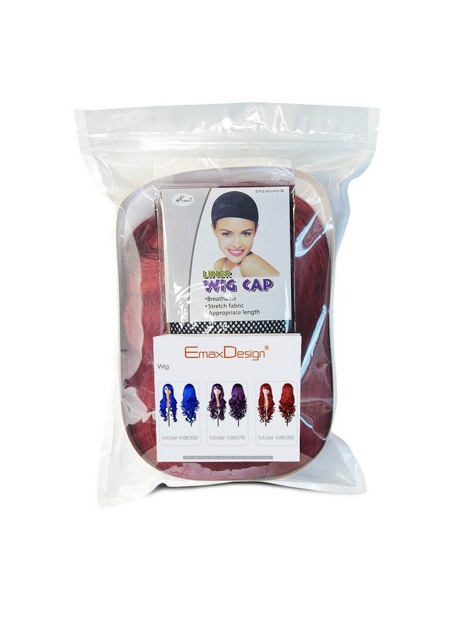 EmaxDesign Wigs 32 Inch Wavy Curly Cosplay Wig With Wig Cap And Comb (Dark Red) - Image 4