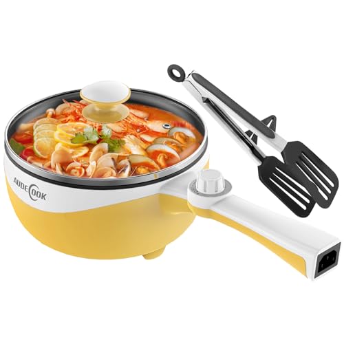 Audecook Hot Pot Electric, 1.7L Mini Electric Skillet Portable Nonstick Sauté Pan with Power Adjustment, Rapid Noodles Cooker Travel Multicooker for Steak/Soup/Egg/Oatmeal/Noodles - Image 1