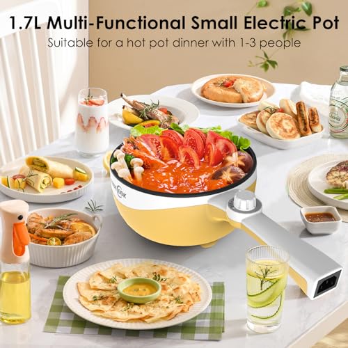 Audecook Hot Pot Electric, 1.7L Mini Electric Skillet Portable Nonstick Sauté Pan with Power Adjustment, Rapid Noodles Cooker Travel Multicooker for Steak/Soup/Egg/Oatmeal/Noodles - Image 4