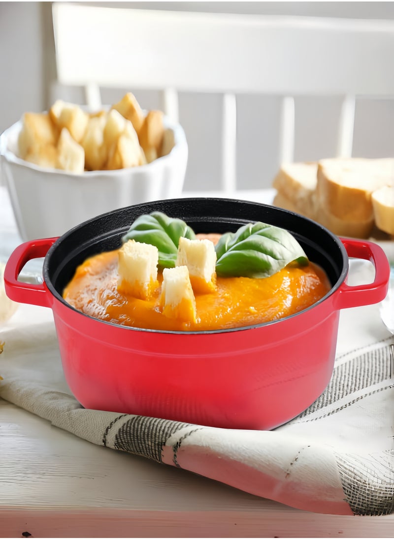 nihao - 5.5QT Large Capacity Enameled Cast Iron Dutch Oven with Lid – Dual Handles – Oven Safe up to 500° F or on Stovetop – Use to Marinate, Cook, Bake, Refrigerate and Serve 26CM Diameter – Red - Image 1