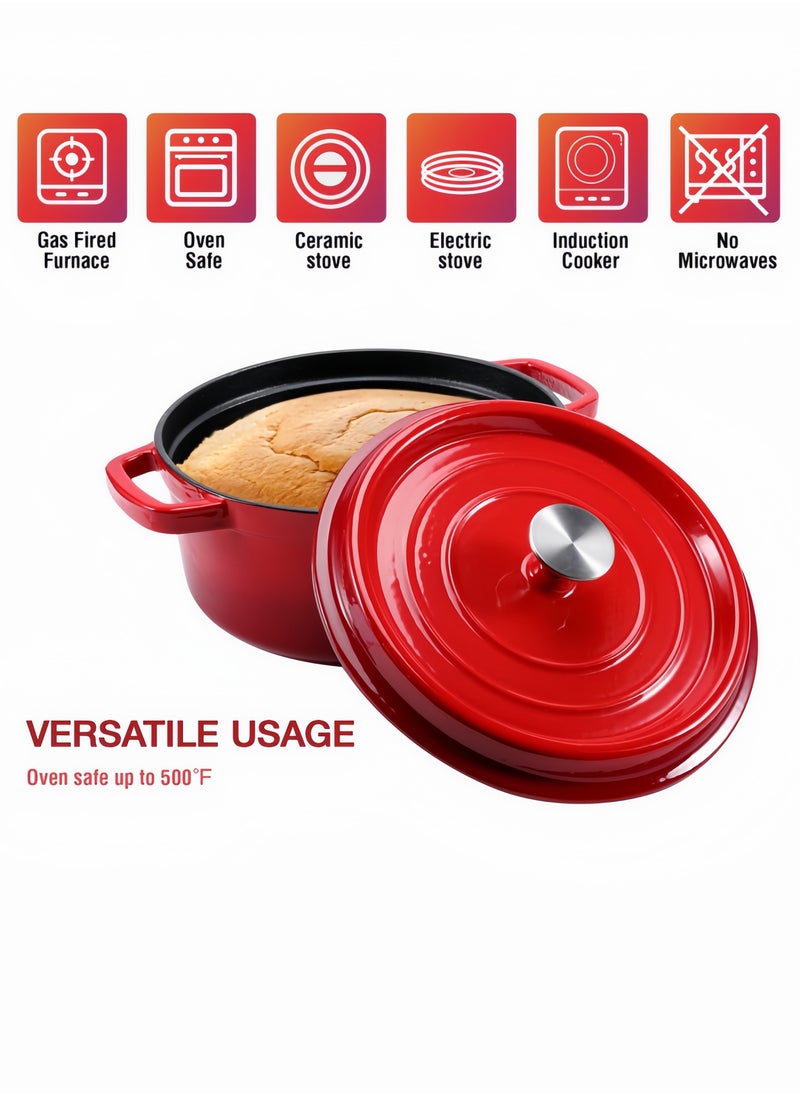 nihao - 5.5QT Large Capacity Enameled Cast Iron Dutch Oven with Lid – Dual Handles – Oven Safe up to 500° F or on Stovetop – Use to Marinate, Cook, Bake, Refrigerate and Serve 26CM Diameter – Red - Image 1
