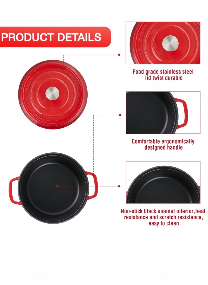 nihao - 5.5QT Large Capacity Enameled Cast Iron Dutch Oven with Lid – Dual Handles – Oven Safe up to 500° F or on Stovetop – Use to Marinate, Cook, Bake, Refrigerate and Serve 26CM Diameter – Red - Image 1