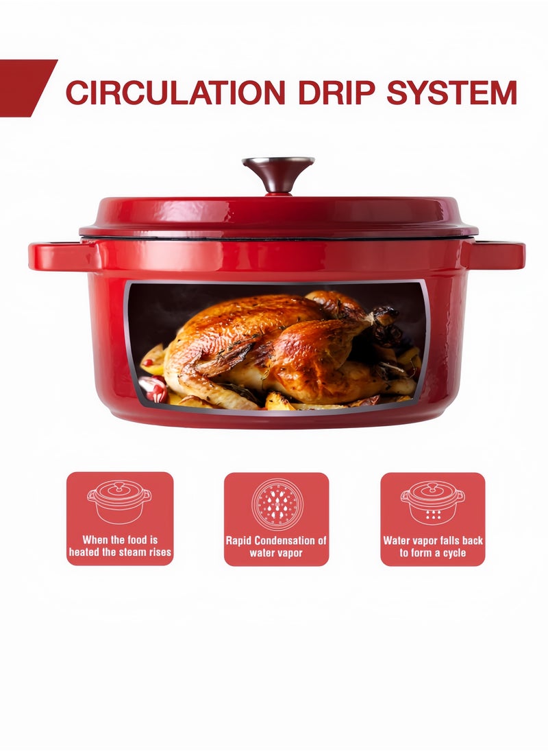 nihao - 5.5QT Large Capacity Enameled Cast Iron Dutch Oven with Lid – Dual Handles – Oven Safe up to 500° F or on Stovetop – Use to Marinate, Cook, Bake, Refrigerate and Serve 26CM Diameter – Red - Image 1