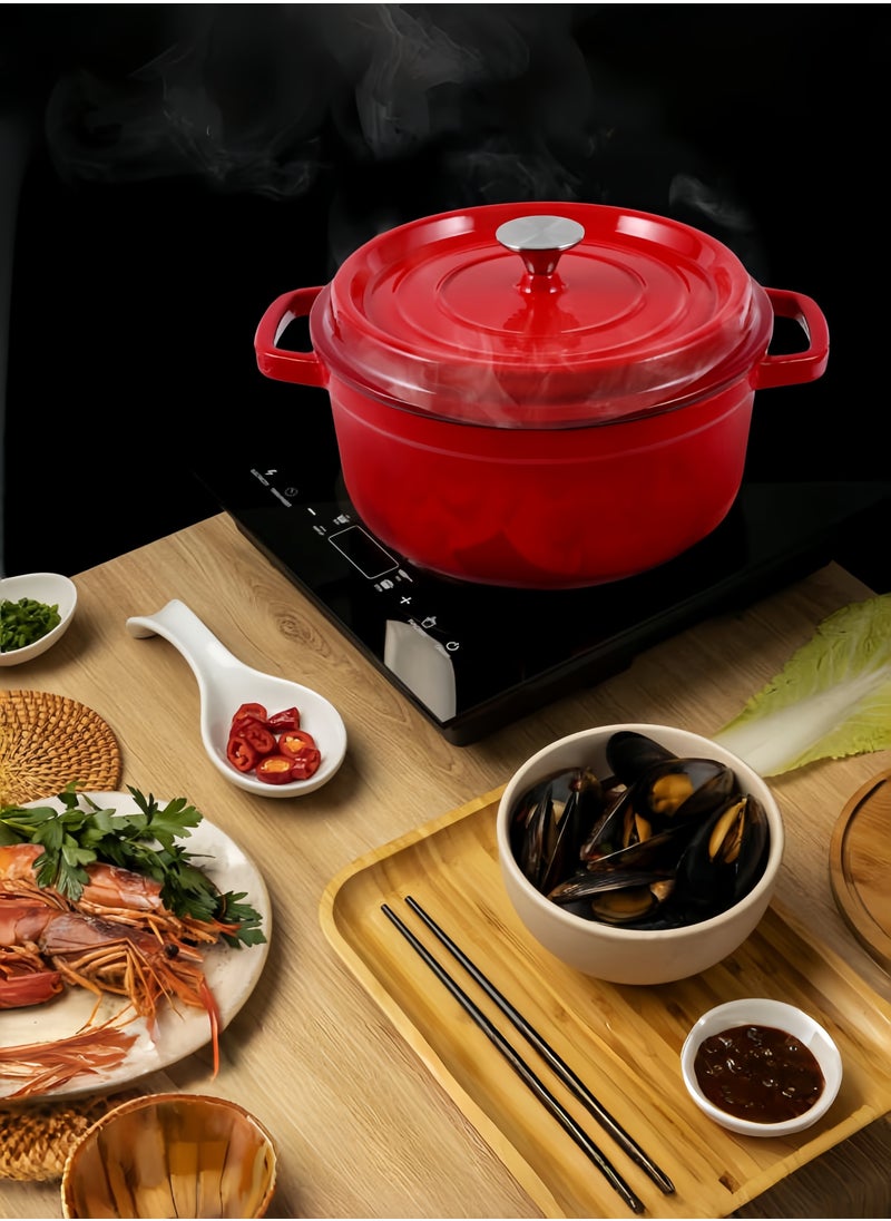 nihao - 5.5QT Large Capacity Enameled Cast Iron Dutch Oven with Lid – Dual Handles – Oven Safe up to 500° F or on Stovetop – Use to Marinate, Cook, Bake, Refrigerate and Serve 26CM Diameter – Red - Image 1