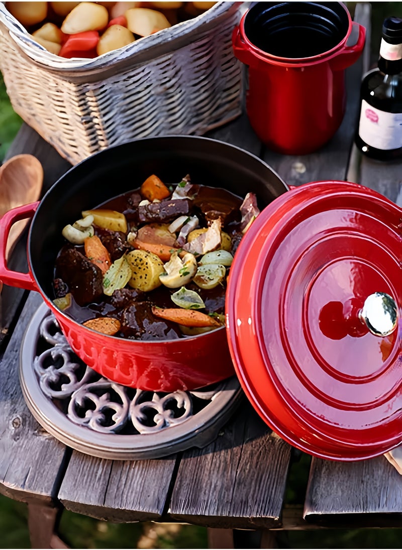 nihao - 5.5QT Large Capacity Enameled Cast Iron Dutch Oven with Lid – Dual Handles – Oven Safe up to 500° F or on Stovetop – Use to Marinate, Cook, Bake, Refrigerate and Serve 26CM Diameter – Red - Image 1