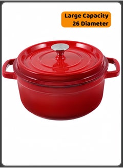 nihao 5.5QT Large Capacity Enameled Cast Iron Dutch Oven with Lid – Dual Handles – Oven Safe up to 500° F or on Stovetop – Use to Marinate, Cook, Bake, Refrigerate and Serve 26CM Diameter – Red  - Image 2