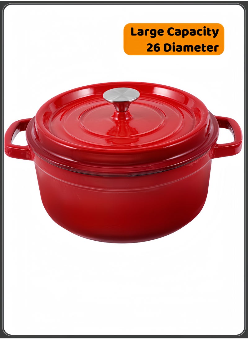 nihao - 5.5QT Large Capacity Enameled Cast Iron Dutch Oven with Lid – Dual Handles – Oven Safe up to 500° F or on Stovetop – Use to Marinate, Cook, Bake, Refrigerate and Serve 26CM Diameter – Red - Image 1