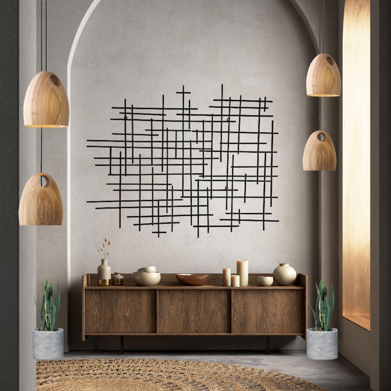 Bellaa 27253 Metal Wall Art Geometric Abstract Modern Contemporary Cross Retro 3D Hanging Wrought Iron Sculpture Boho Farmhouse Home Decor Living Room Outdoor Figuring Large 37 Inch
