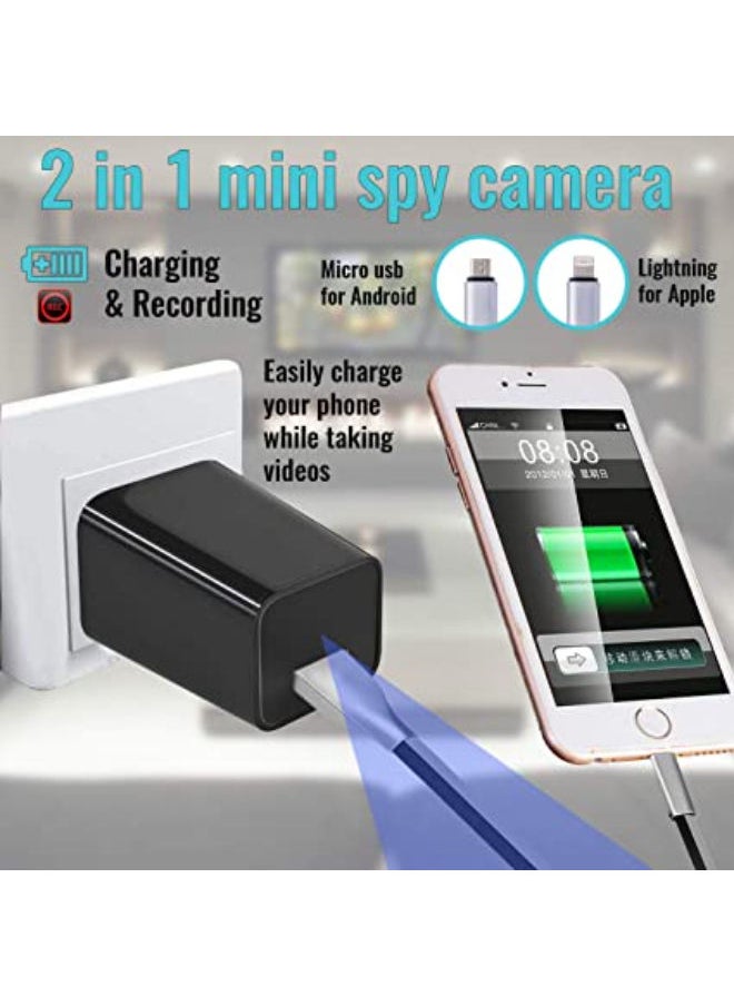 SHOPI - Mini Charger Hidden Camera HD 1080P Motion Detection USB Wall Charger Camera Plug Camera Loop Recording Nanny Cam Home Security Camera Housekeeper - Image 1