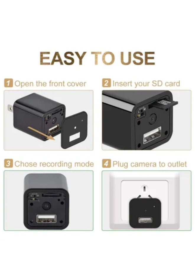 SHOPI - Mini Charger Hidden Camera HD 1080P Motion Detection USB Wall Charger Camera Plug Camera Loop Recording Nanny Cam Home Security Camera Housekeeper - Image 1