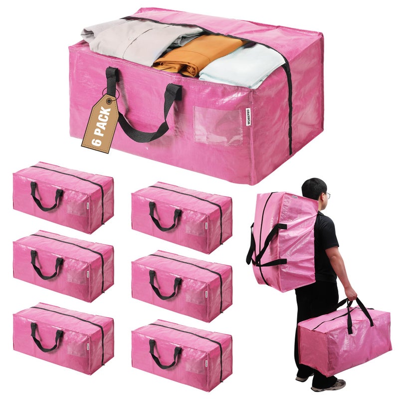 WORKPRO 6 Pack Extra Large Moving Bags with Zippers  Carrying Handles Backpack Straps HeavyDuty Storage Tote for Space Saving Moving Storage Pink