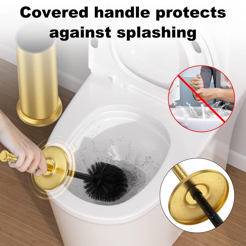 UNCONSIL Brass Toilet Brush and Holderï¼ŒLong Handled Gold Toilet Brush for Bathroomï¼ŒStainless Steel Heavy Duty Toilet Bowl Brush,Removable Inner Bowl,Deep Cleaning Dense Bristles Cleaner Brush -Space Saving - Image 4
