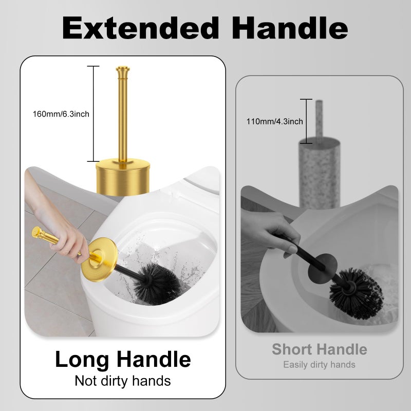 UNCONSIL Brass Toilet Brush and Holderï¼ŒLong Handled Gold Toilet Brush for Bathroomï¼ŒStainless Steel Heavy Duty Toilet Bowl Brush,Removable Inner Bowl,Deep Cleaning Dense Bristles Cleaner Brush -Space Saving - Image 5