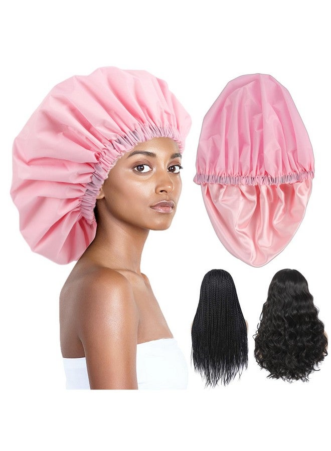 Himoswis غطاء دش للشعر المضفر، غطاء دش كبير جداً للنساء ذوات الشعر الطويل، غطاء دش للشعر المضفر الطويل، غطاء دش عملاق قابل لإعادة الاستخدام ومقاوم للماء للشعر الكثيف، الضفائر (كبير جداً، وردي) - Image 1