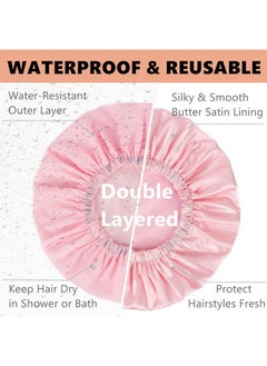 Himoswis Shower Cap For Braids,Extra Large Shower Cap For Women Long Hair,Braid Shower Cap For Long Braids,Jumbo Shower Cap Reusable Waterproof For Thick Hair,Locs (X-Large,Pink)  - Image 2