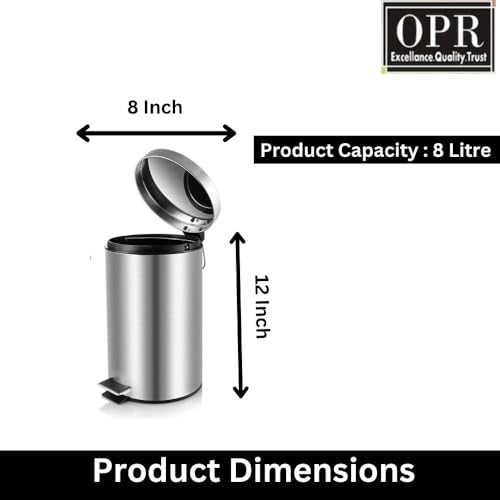 OPR Stainless Steel Round Pedal Dustbin with Soft-Close Lid And Foot Pedal | Trash Can/Dustbin For Home, Kitchen, Bathroom, Office And Washroom With Lid And bucket(8 liter)(medium size) - Image 3