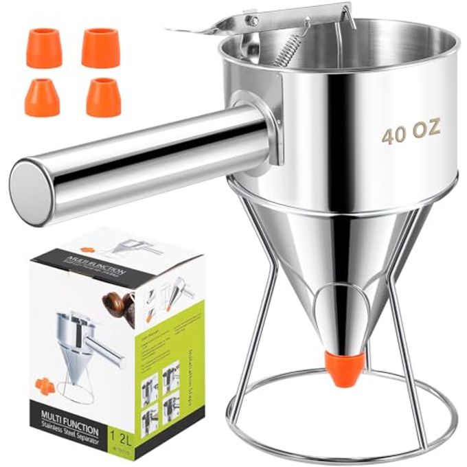 Babcarriery Pancake Batter Dispenser 40 OZ - Funnel Cake Dispenser With Stand, Stainless Steel, Leak-Proof Nozzle & Squeeze Handle, Precise Control, for Pancakes, Waffles, Cupcakes & Baked Goods