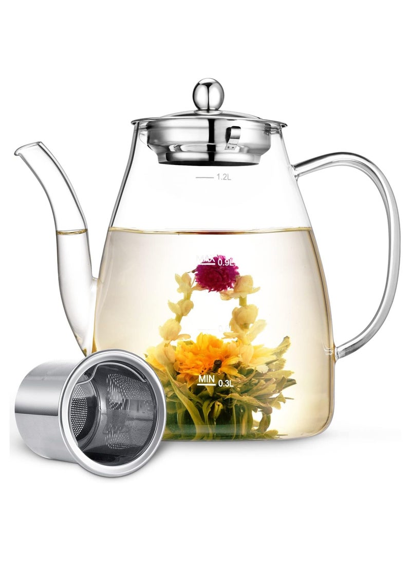 MARK STORE Glass Teapot, 1200ml Teapot with Removable Loose Tea Infuser, Borosilicate Glass Tea Pot  - Image 1