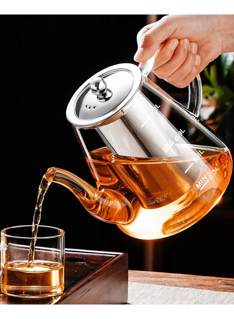 MARK STORE Glass Teapot, 1200ml Teapot with Removable Loose Tea Infuser, Borosilicate Glass Tea Pot  - Image 5