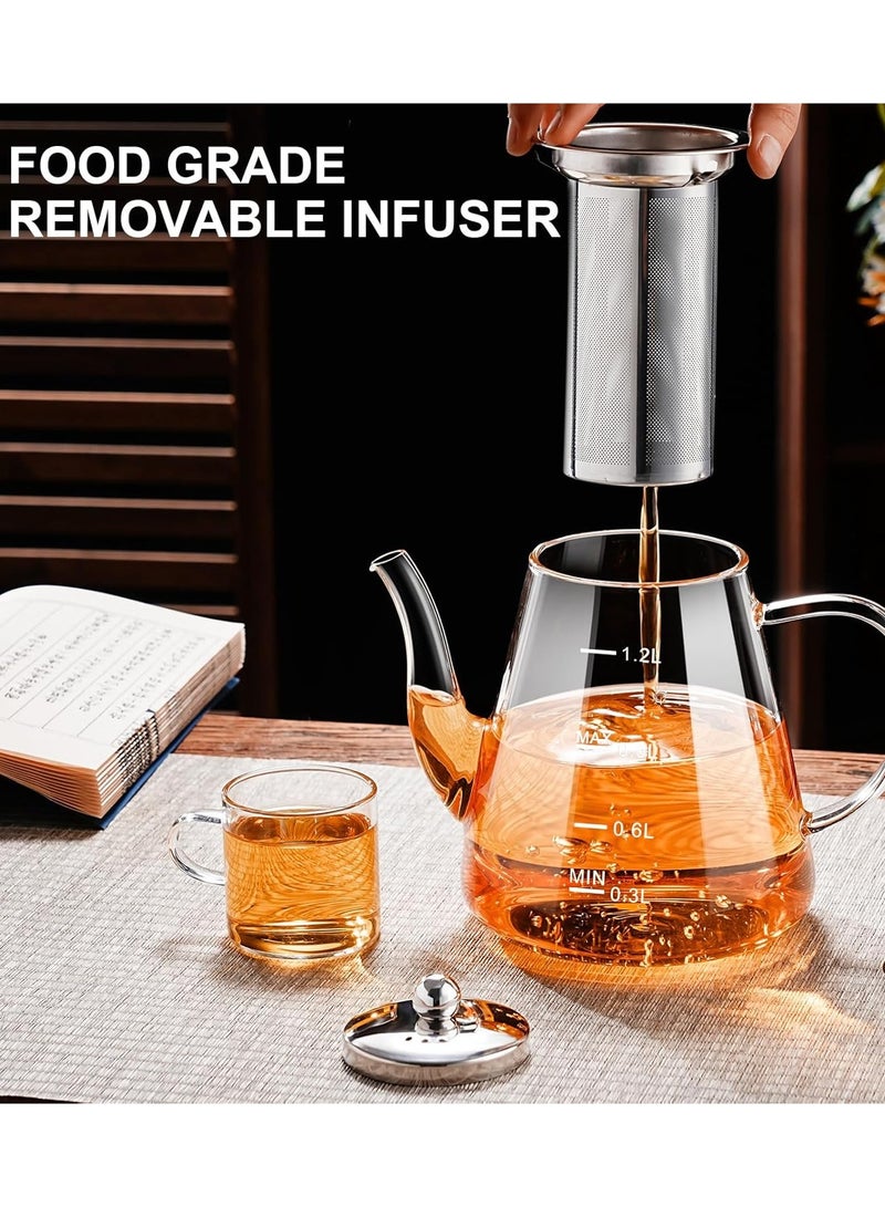 MARK STORE Glass Teapot, 1200ml Teapot with Removable Loose Tea Infuser, Borosilicate Glass Tea Pot  - Image 4