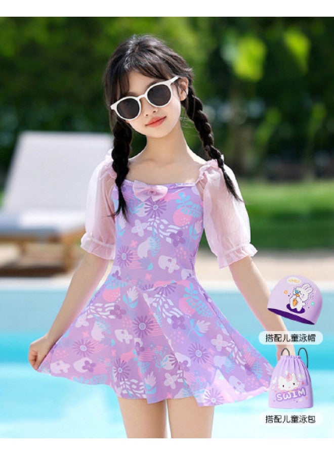 YouYou Children's Two-piece Swimsuit For Girls 2025, Large Kids, Middle School Students, Stylish Cute Princess Hot Spring Equipment - Image 1