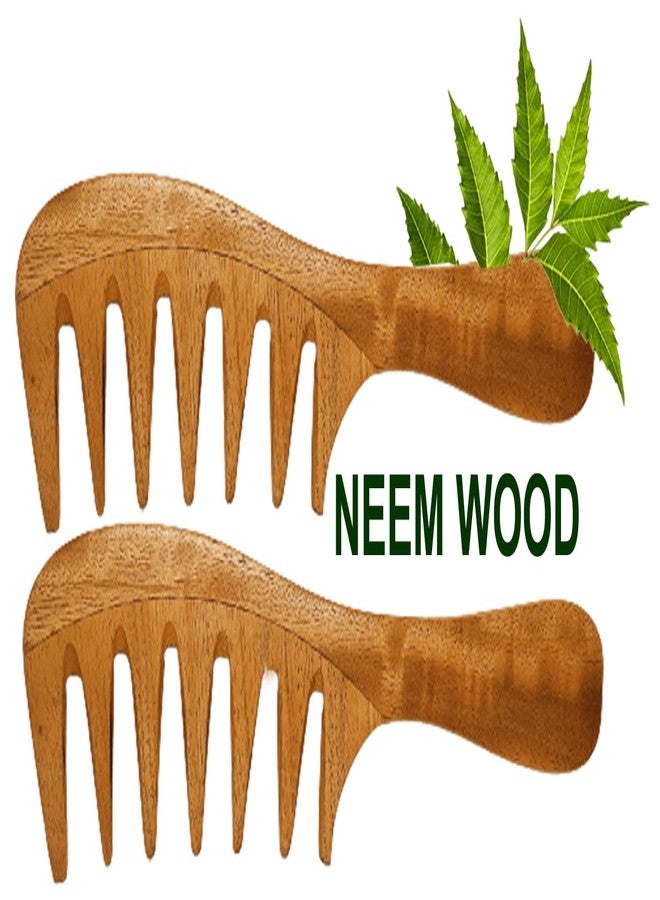 Rufiys Wooden Comb for Women Hair Growth | Dandruff | Neem Wood Wide Tooth Detangler for Curly Hair Combo Pack of 2 - Image 1