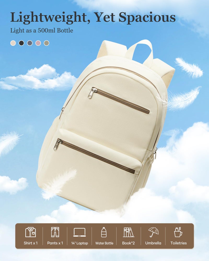 WEPOET Lightweight School Backpack for Women Men, Multi Pocket Backpack for College Students, Waterproof Middle School Bags, Simple Bookbag for Teens Girls Boys, Beige - Image 5