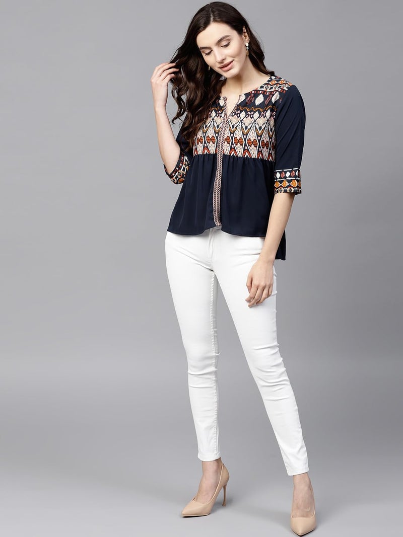 Pannkh Women's Printed Yoke Top Cotton Blend Ethnic Blouse for Daily & Casual Wear Stylish Yoke Design with Comfortable Fit - Image 4