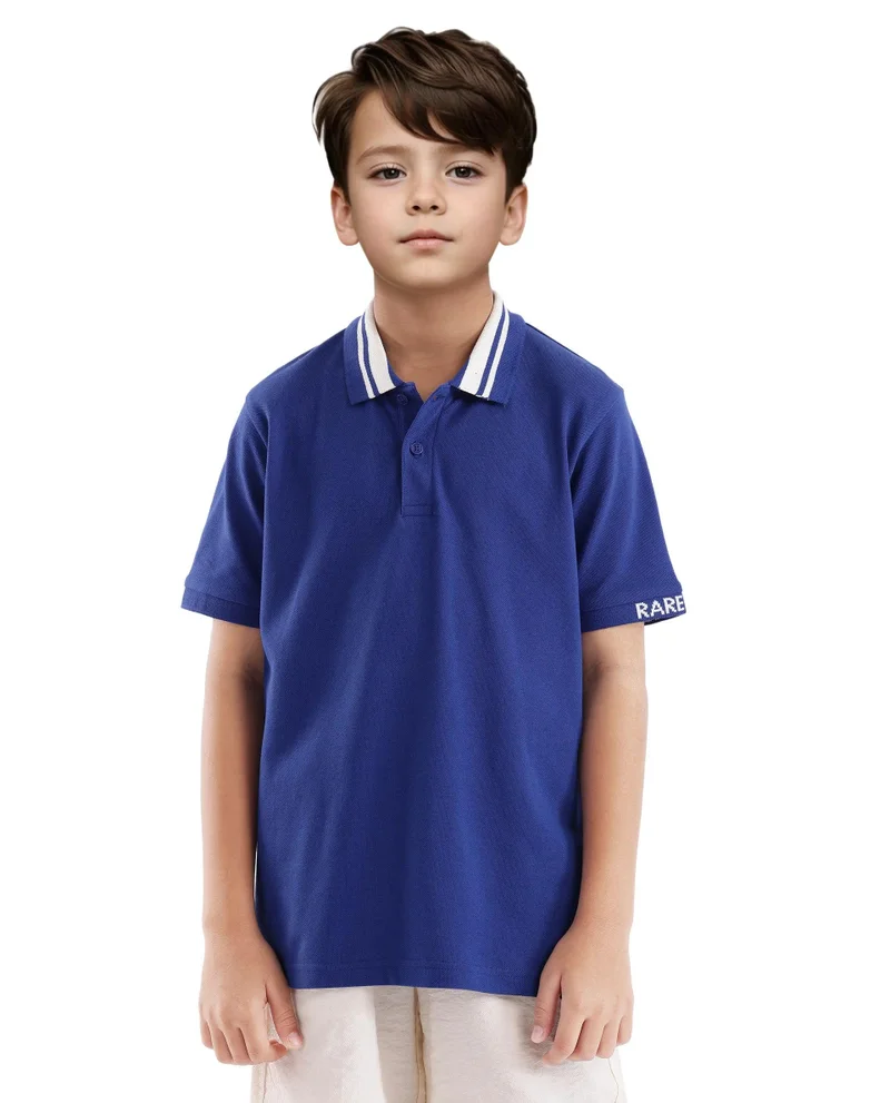 Rare Ones Rare Ones Kids Keef Dark Blue Cotton Short Sleeve Jacquard Polo