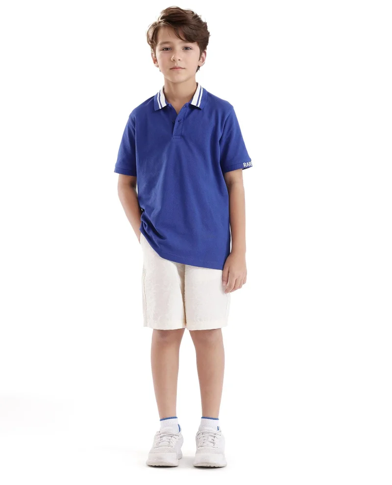 Rare Ones Rare Ones Kids Keef Dark Blue Cotton Short Sleeve Jacquard Polo