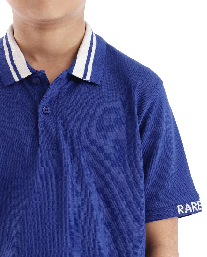 Rare Ones Rare Ones Kids Keef Dark Blue Cotton Short Sleeve Jacquard Polo