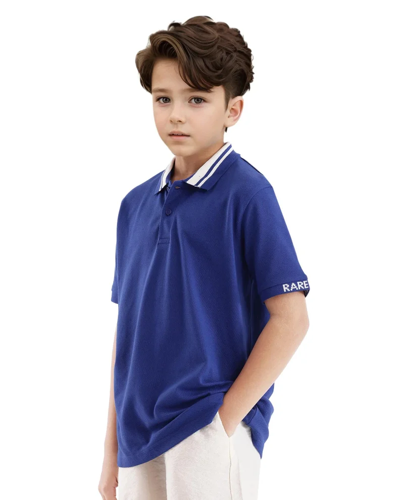 Rare Ones Rare Ones Kids Keef Dark Blue Cotton Short Sleeve Jacquard Polo