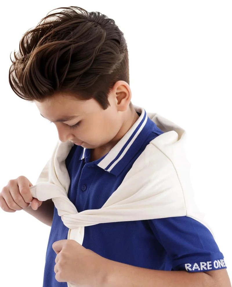 Rare Ones Rare Ones Kids Keef Dark Blue Cotton Short Sleeve Jacquard Polo