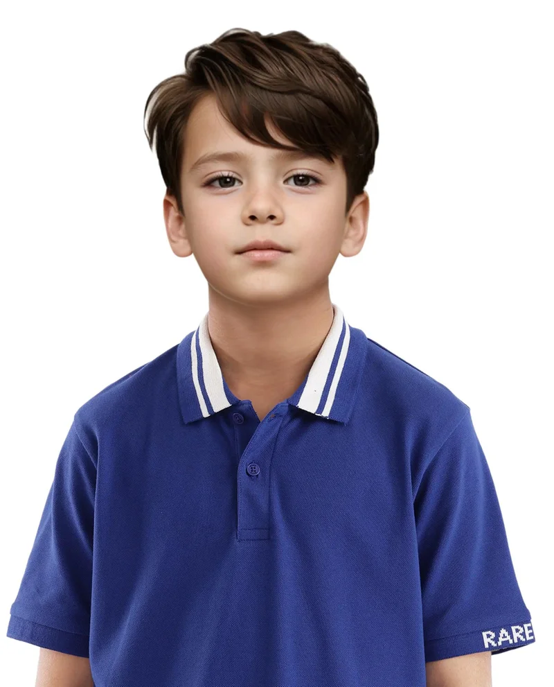 Rare Ones Rare Ones Kids Keef Dark Blue Cotton Short Sleeve Jacquard Polo