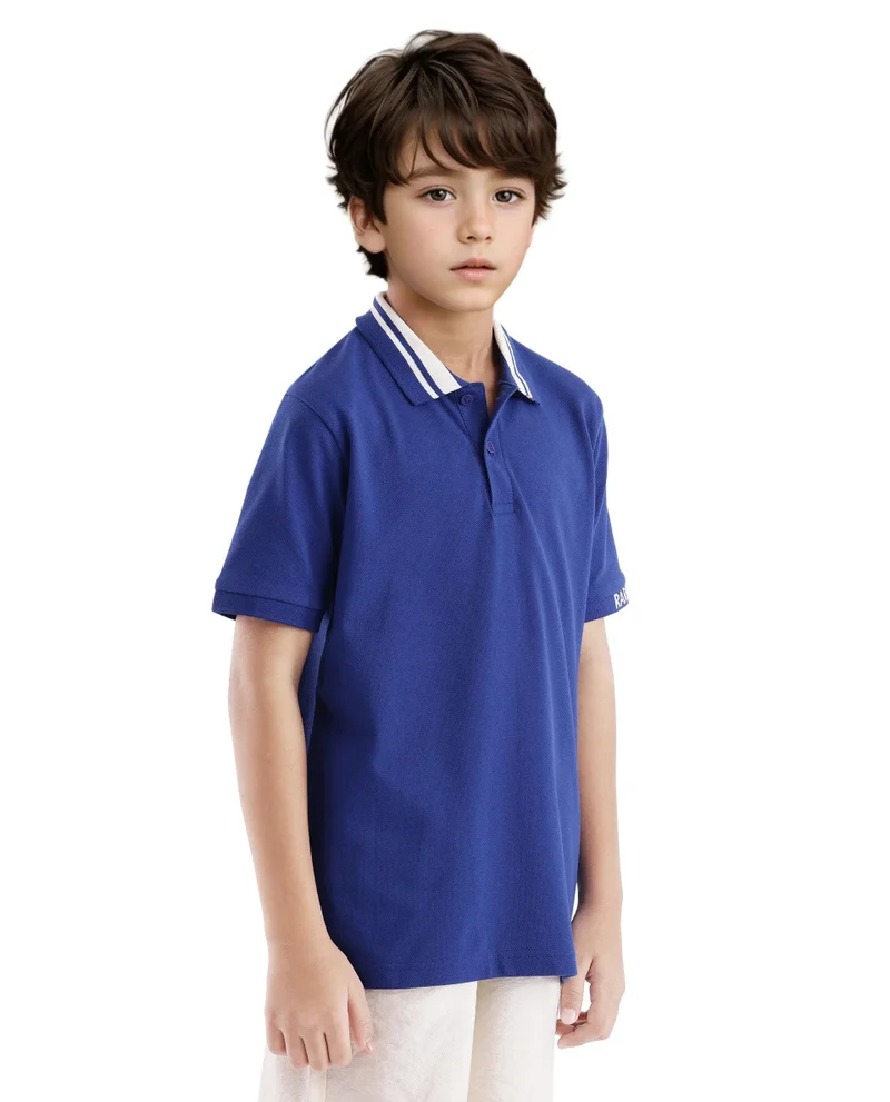Rare Ones Rare Ones Kids Keef Dark Blue Cotton Short Sleeve Jacquard Polo