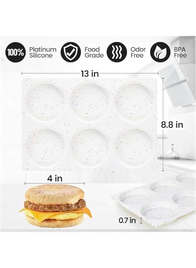 4 Inch Muffin Top Pan, Silicone Molds for Breakfast Sandwiches, English Muffins, Whoopie Pies, Corn Bread, Egg Bites, Tarts - 2 Pack Confetti - Image 3