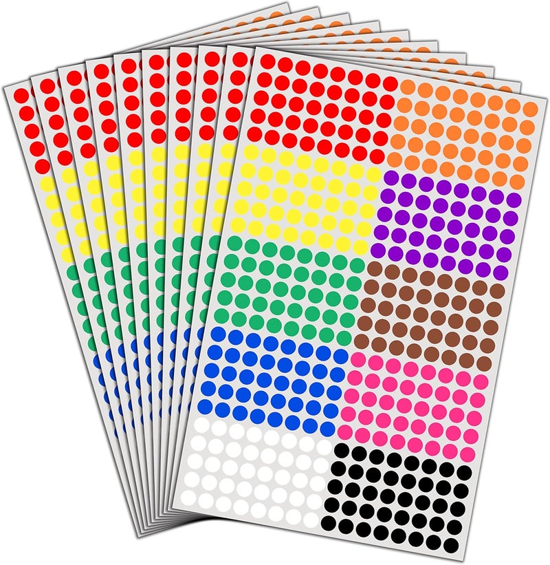 TownStix 6000 Pack 14 Small Colored Dot Stickers Round Labels  10 Colors - Image 1