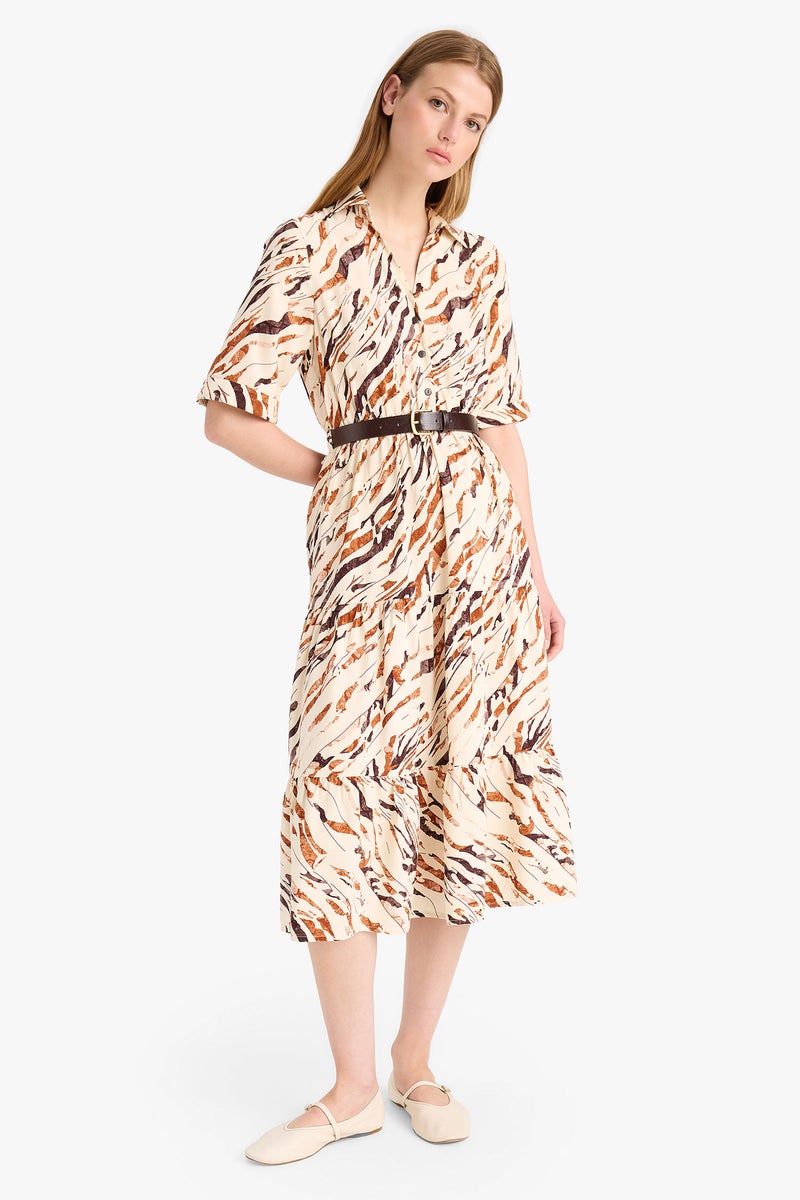 DeFacto Woman Shirt Collar Animal Midi Dress - Image 3